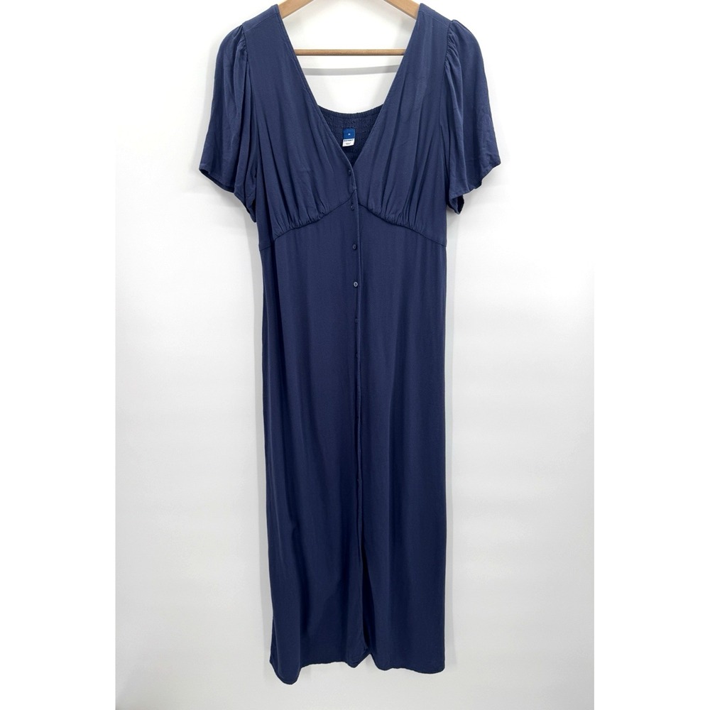 Old Navy Babydoll Button Front Midi Dress Medium Cottage Preppy Coastal Nautical